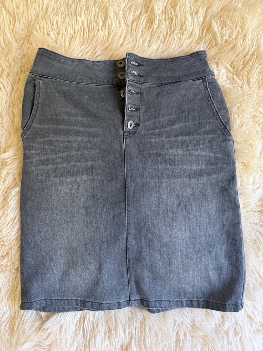 Prana Gray denim Button-Front Pencil Skirt